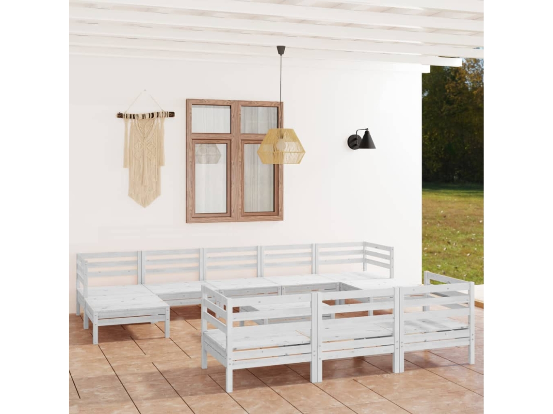 Vidaxl 11 Pcs Conjunto Lounge De Jardim Pinho Maciço Branco