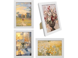 4 Molduras de Madeira com 10 X 15 Cm, Vidro Acrílico Inquebrável, para Decoração de Paredes, Ergonômico, Uso Diário STELASPLEN