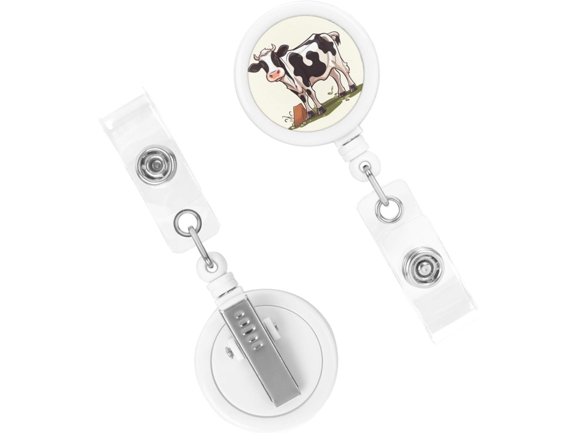 Porta Crachá Retrátil Reforçado, Com Identificação de Bobinas Crachás Tema Leiteira Vaca, Reforçados Chaveiros E