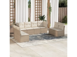 Vidaxl 8 Pcs Conjunto De Sofás P/ Jardim Com Almofadões Vime Pe Bege