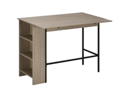 Mesa de Bar com Ilha BTFORUS, bandeja lateral dobrável, 3 prateleiras, 120x76x91cm, cinza claro