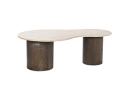 Mesa de Centro em Madeira de Mangueira, Pedra Bege, 120x70x40cm ALEXANDRA HOUSE LIVING