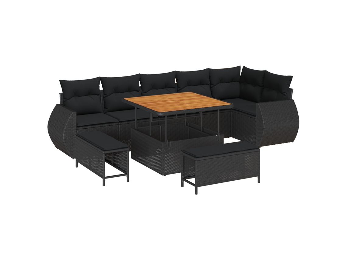 Conjunto 9 Conjunto De Sofá De Jardim Vidaxl Preto Vime Pe (100 X 100 X 71 Cm)