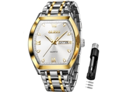 Lurelia Relógio Masculino, Movimento De Quartzo, Analógico, Data/calendário, Luminoso, Detalhes Com Strass, Aço Inoxidável, Prata, Dourado