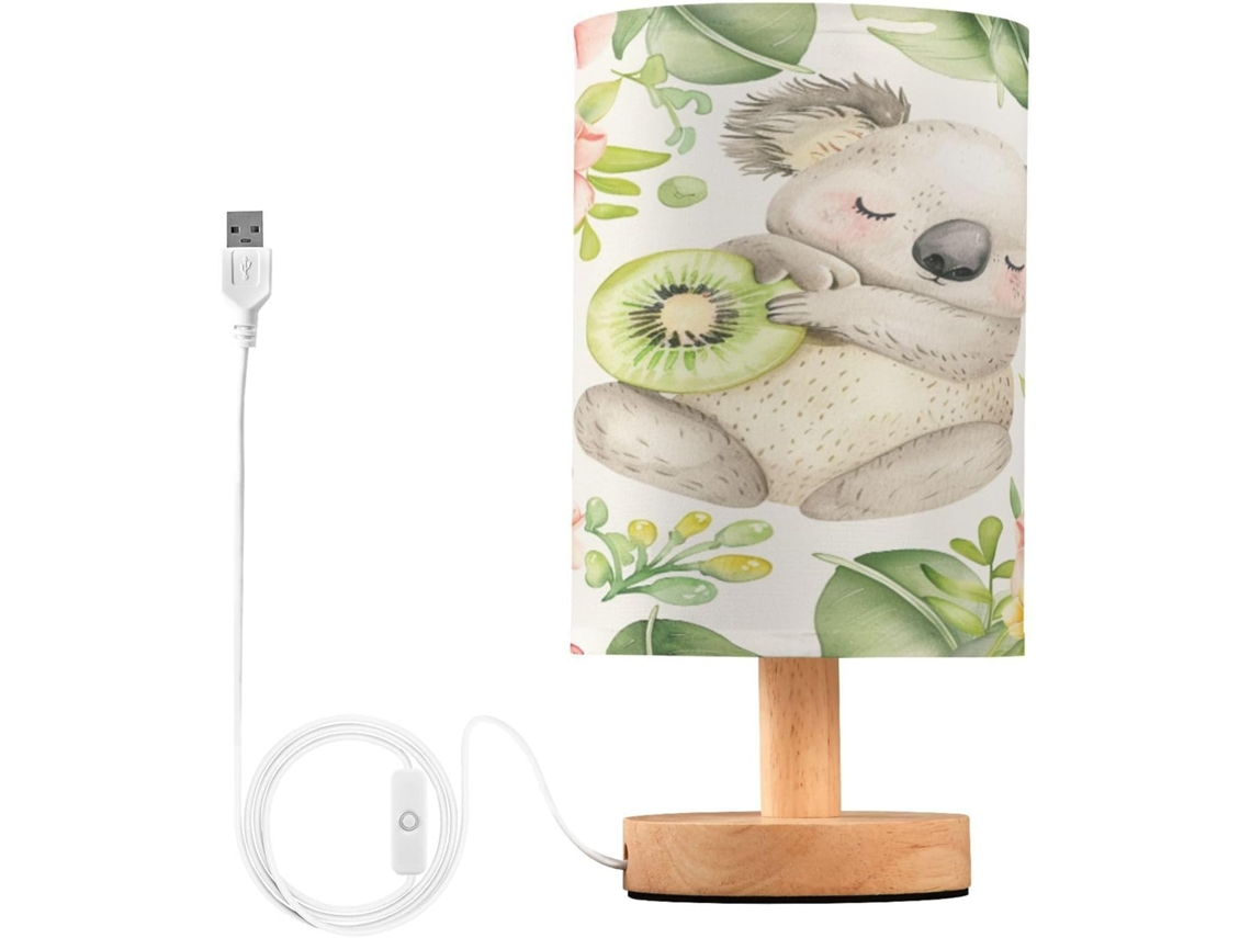 Luminária De Mesa Mnsruu Para Quarto E Sala Estar, Com Design De Folhas Tropicais Coala E Portas Carregamento Usb