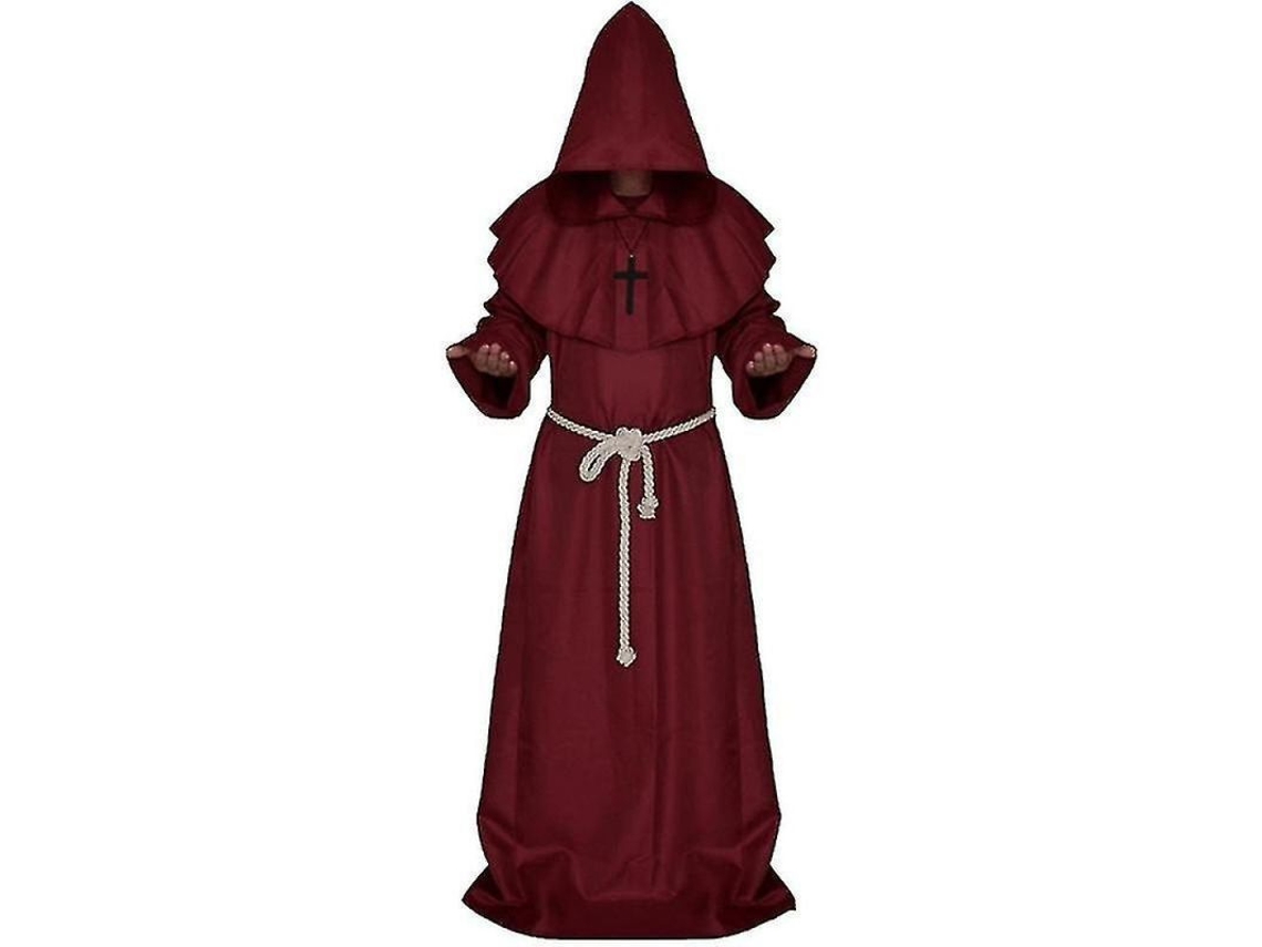 2026 túnica Capucha Monje Medieval Hombre Traje Cosplay Halloween Carnaval Fiesta Disfraz L Rojo