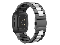 Bracelete Aço Inoxidável Adaptável Cinzento e Preto para Fitbit by Google Versa Lite