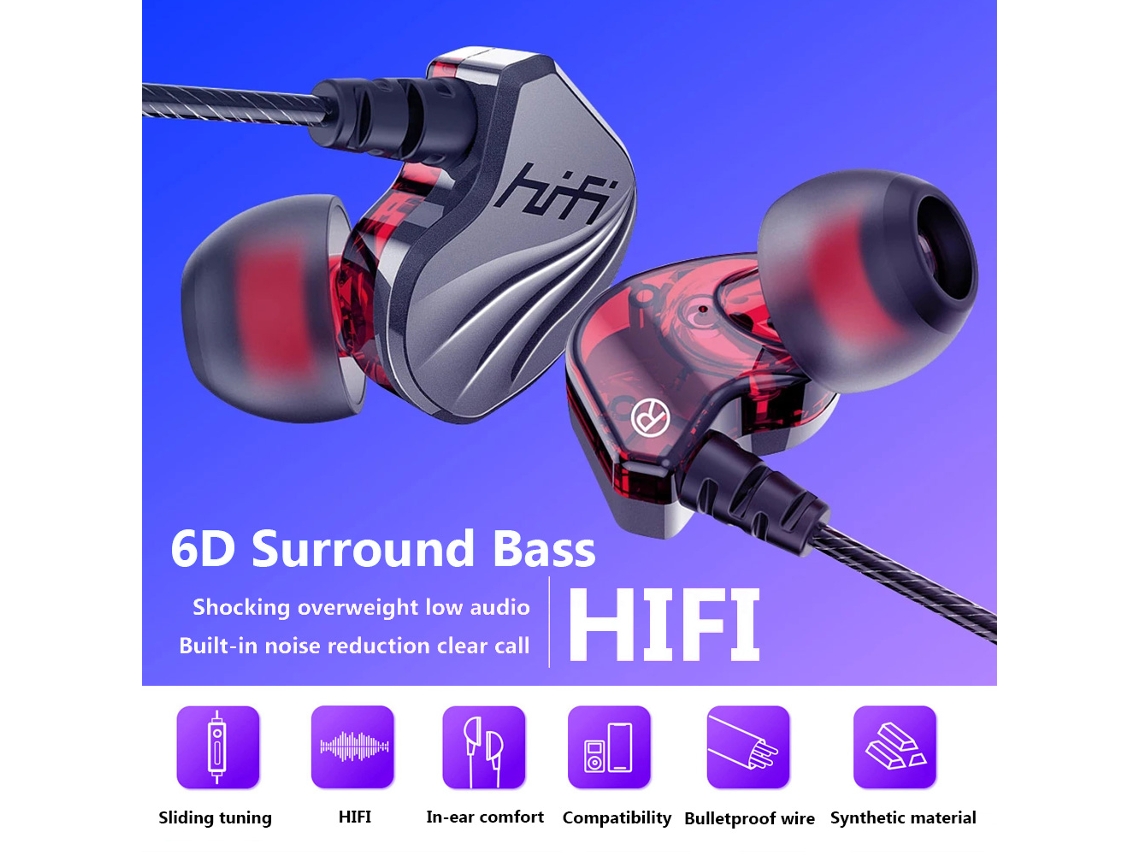 Aetheria fone de Ouvido Intra auricular Fio 6d Surround Bass À Prova D'água para Esportes e Jogos 3.5mm Preto Vermelho