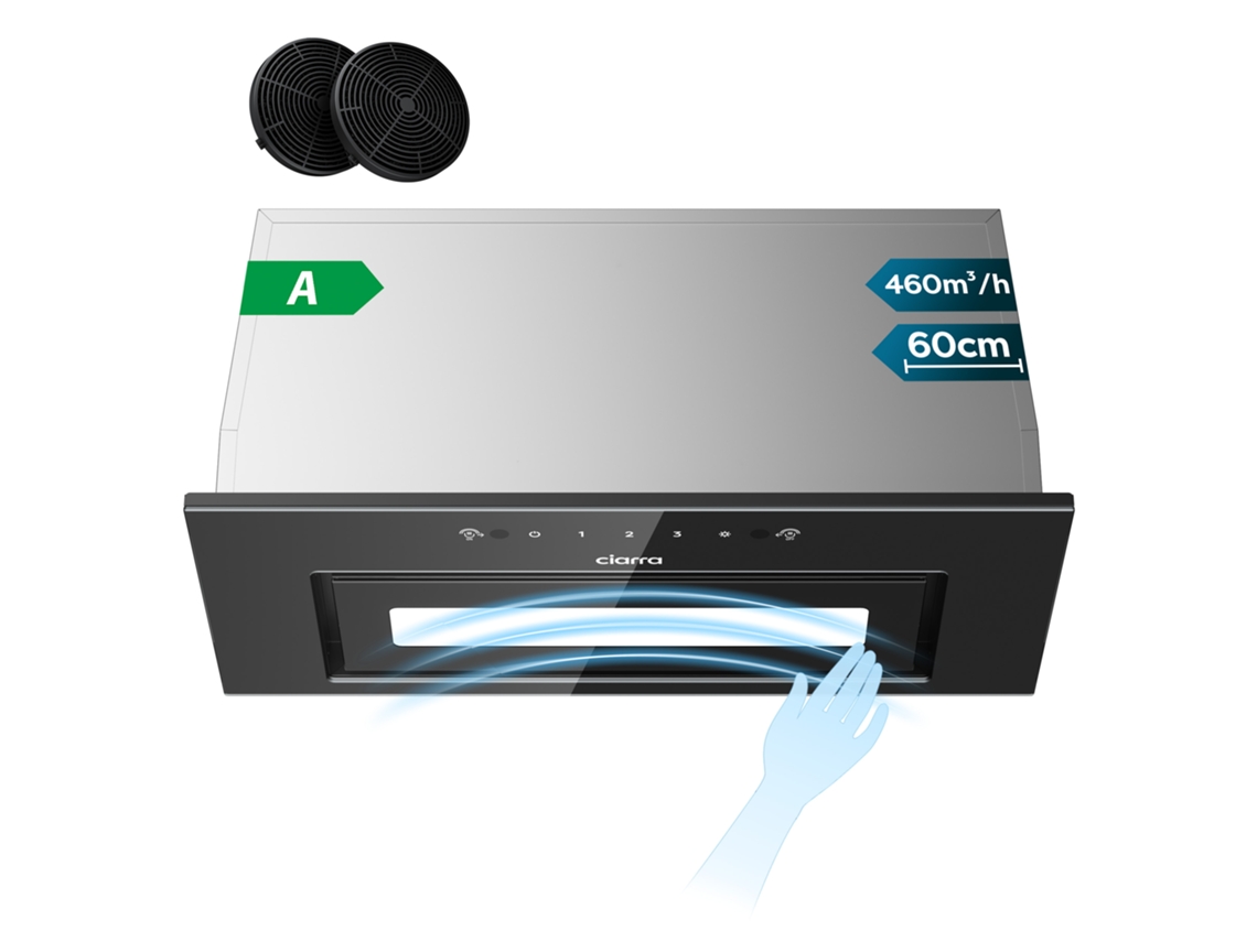 Exaustor Ciarra De Armário 60cm 460m³/h Recirculação Com Filtros De Carvão (2 Peças) Hand Movement Control Preto Awb6931b