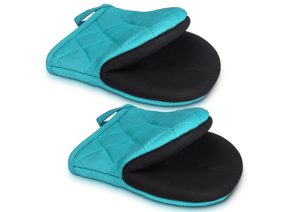 Par De Luvas Curtas De Silicone Resistentes A 260°c, Antiderrapantes Com Argola, Para Cozinha, Forno E Churrasco, Azul Coral