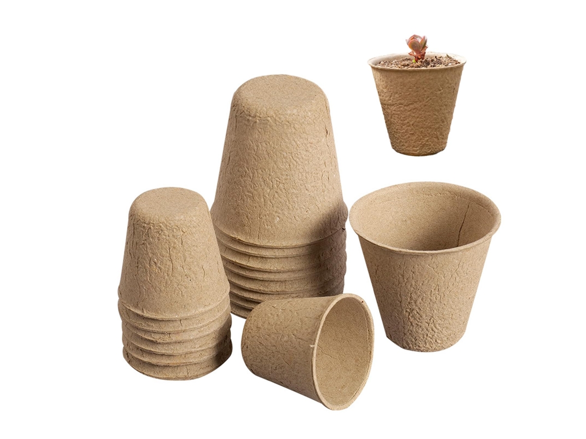 60 Vasos Para Sementeira – Recipientes Para Sementes – 8 X 8 X 4,5 Cm – Castanho – Fibra Vegetal