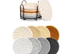 Conjunto 8 Pcs Sousplats Com Suporte Algodão Absorventes Multicolor 11 Cm Dureforward