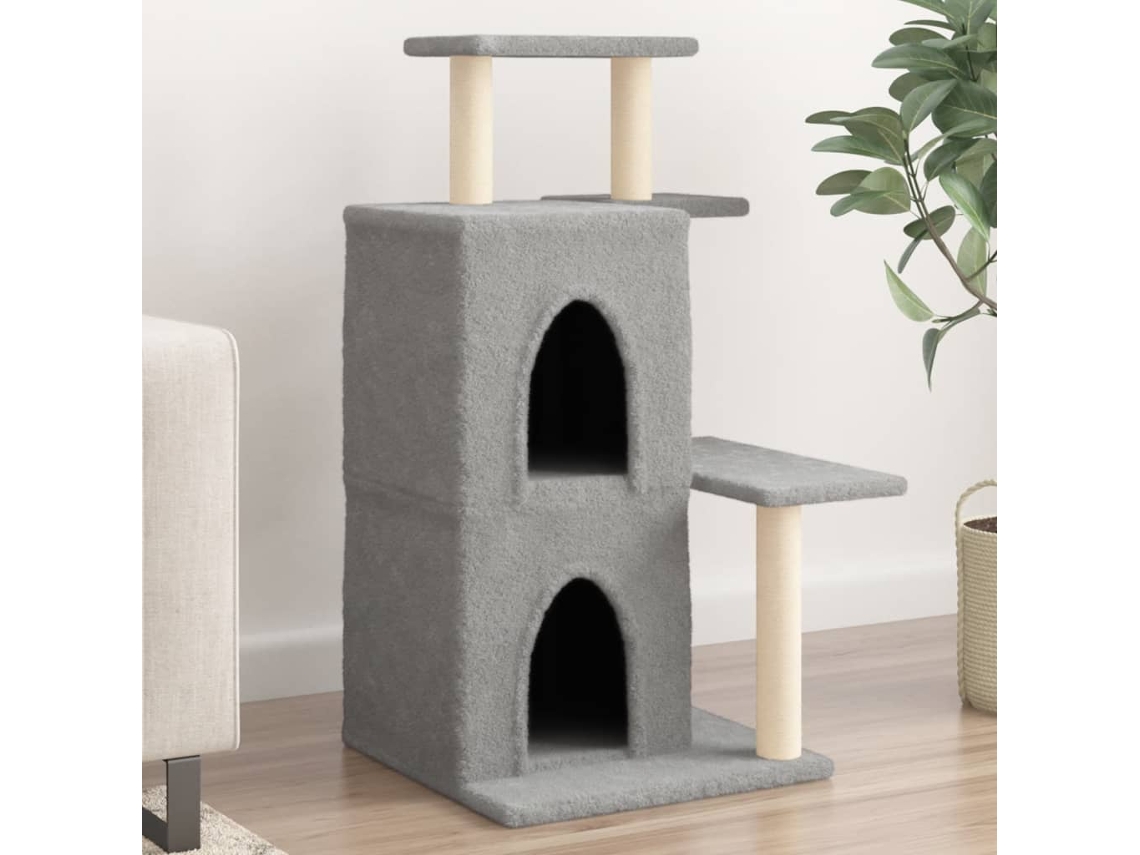 Vidaxl Árvore P/ Gatos C/ Postes Arranhadores Sisal 97 Cm Cinza-claro
