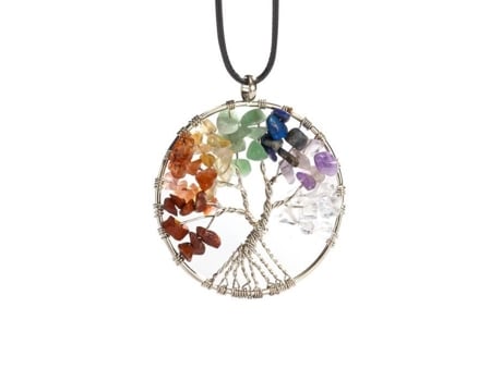 Colar Pendente De Bijoux 7 Pedras Chakra Naturais Diy Árvore Da Vida Em Fio De Cobre Forma Redonda Pérolas De Pedra Preciosa De Energia Gsrpop