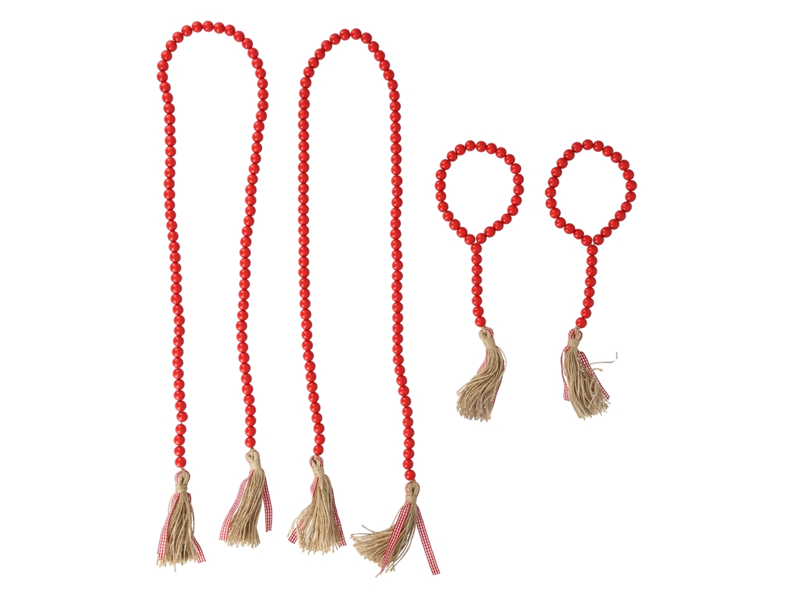 Guirlanda de perles de madeira para Natal, reutilizável e decorativa, vermelha, pack de 4 LAXISCREED