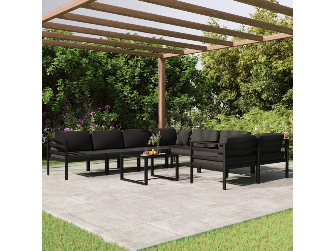 Vidaxl 9 Pcs Conjunto Lounge Jardim Com Almofadões Alumínio Antracite