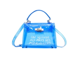 Bolsa de Ombro Feminina Transparente Pvc com Alça Ajustável Sacola Azul