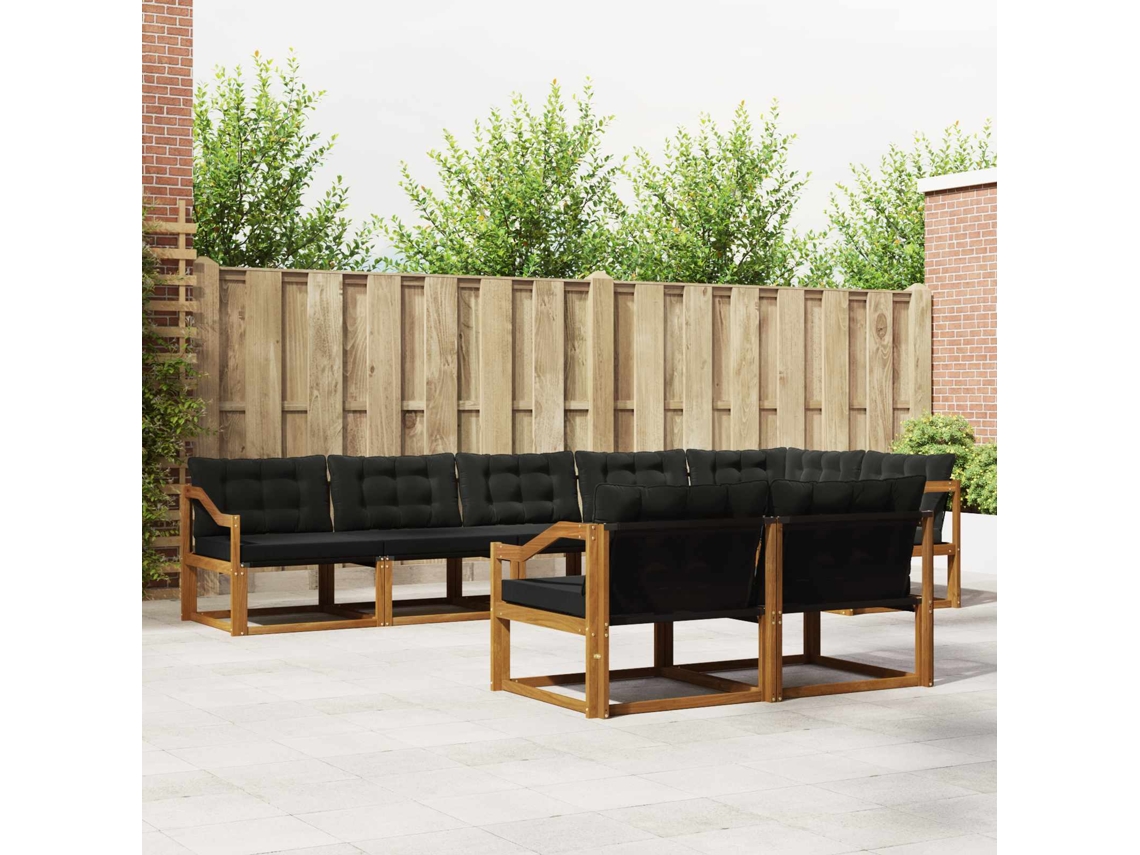 Vidaxl Conjunto De Sofás Para Exterior 8 Unid. Natural E Preto