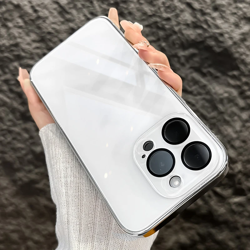 Capa De Celular Em Vidro Temperado À Prova De Choque (para Iphone 15 Pro Max Branco)