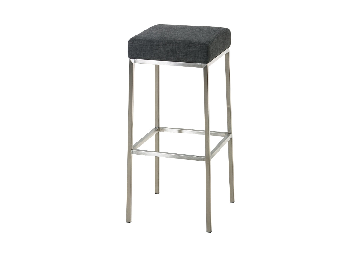 Banqueta de bar estofada com revestimento em tecido cinza escuro e apoio para os pés em aço inoxidável, altura do assento 85 cm, 10_0000042