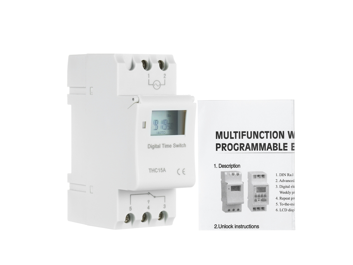 Timer Digital Programável Thc15a 16a Lcd 7 Dias 16 On/off Rail Din Ac/dc 24v