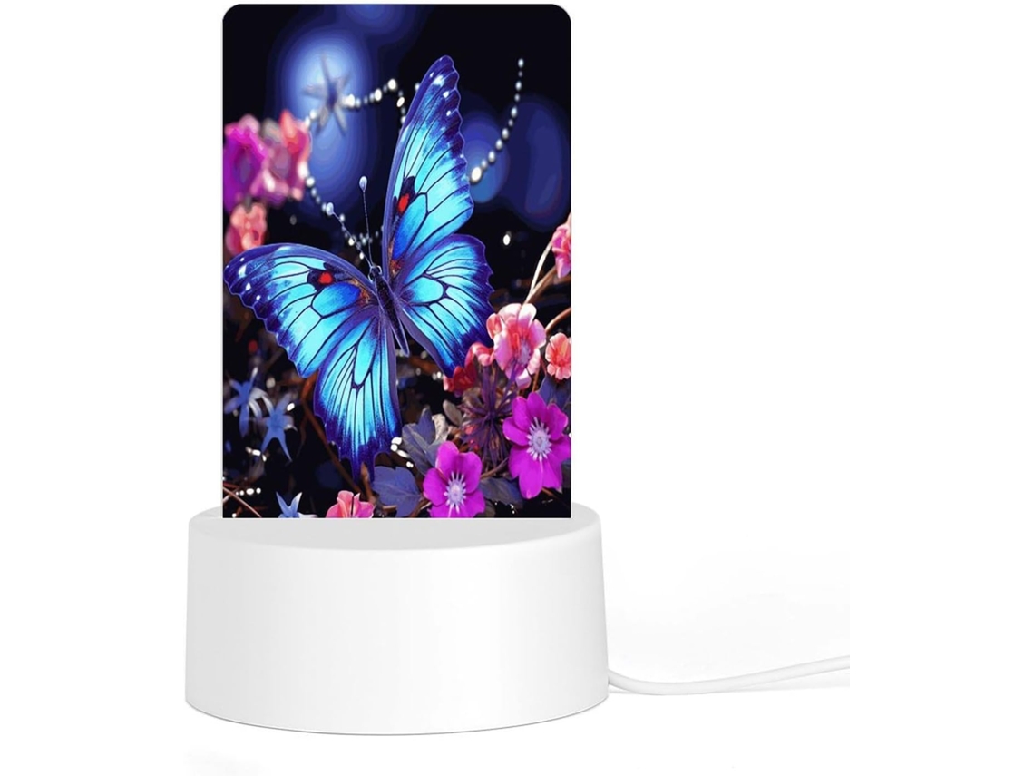 Luminária noturna de LED em acrílico com base e plugue de plástico, com estampa de borboleta fofa, ideal para quarto ou sala de estar.