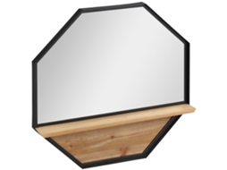 Espelho Decorativo De Parede 61x61cm Octógono Com Prateleira De Armazenamento Para Sala De Estar Dormitório Entrada Preto