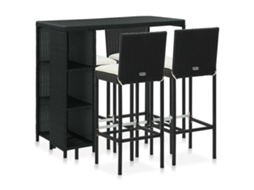 Vidaxl 5 Pcs Conjunto De Bar P/ Jardim C/ Almofadões Vime Pe Preto