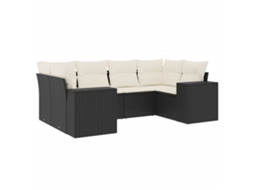 Conjunto Sofás de Jardim 6 Pcs com Almofadões Vime Pe Preto MAISON EXCLUSIVE (6 pcs)