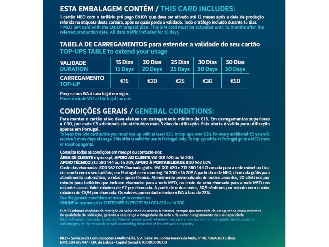 Cartão Internet Móvel MEO Enjoy