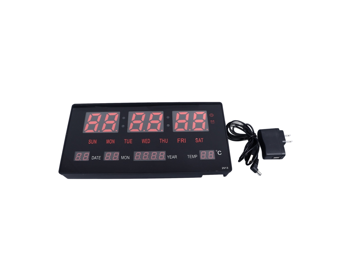 Relógio de parede digital LED Baok com sinal horário, luz de fundo e calendário, vermelho.