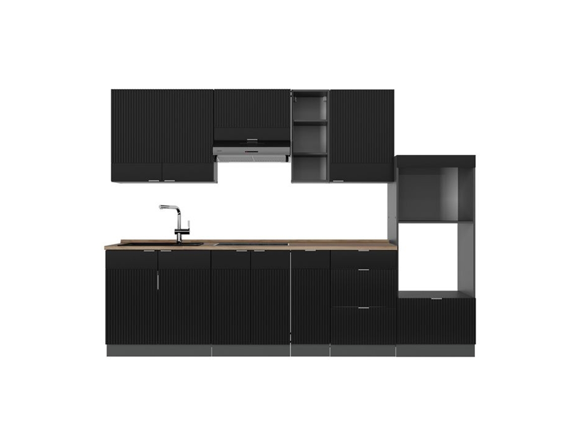 Cozinha Fame-line, 280cm, Pt Carvalho, Preto Listrado/anfacito, Antracite, Vicco