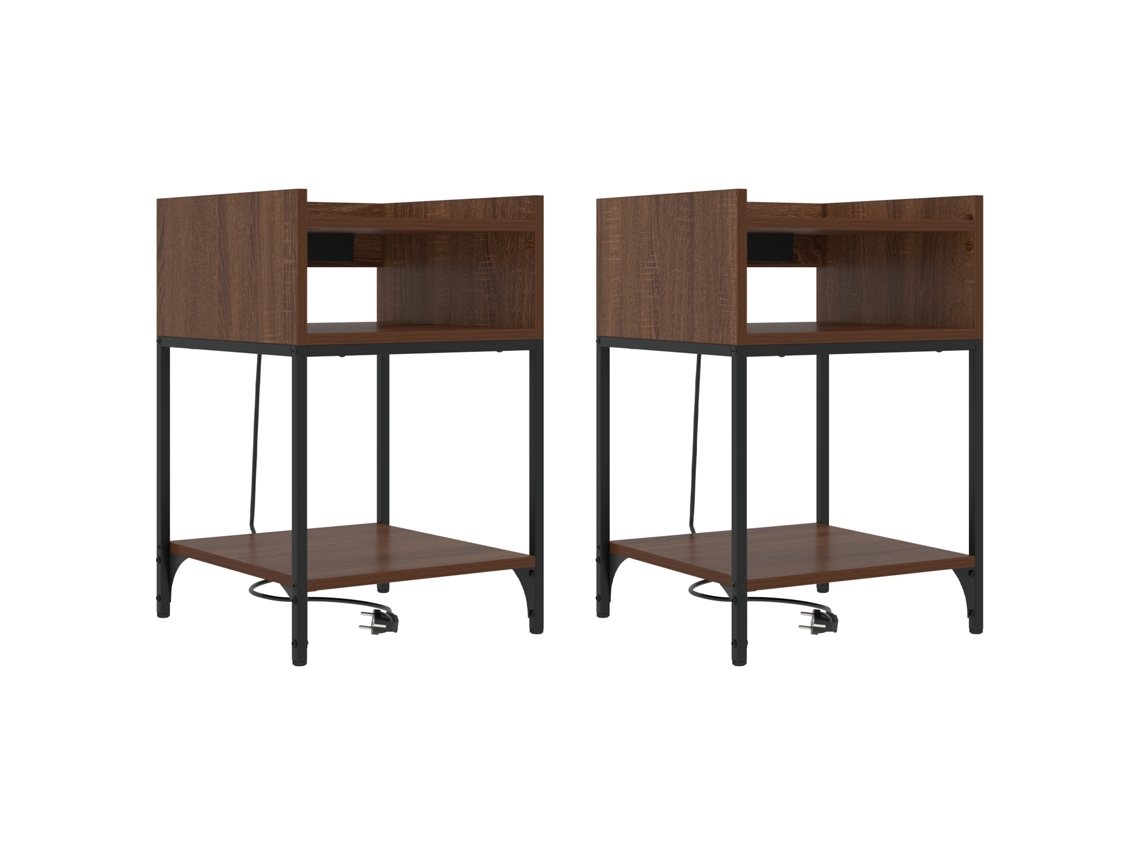 Conjunto 2 Mesa-de-cabeceira Vidaxl Castanho Derivados De Madeira (40 X 40 X 61 Cm)