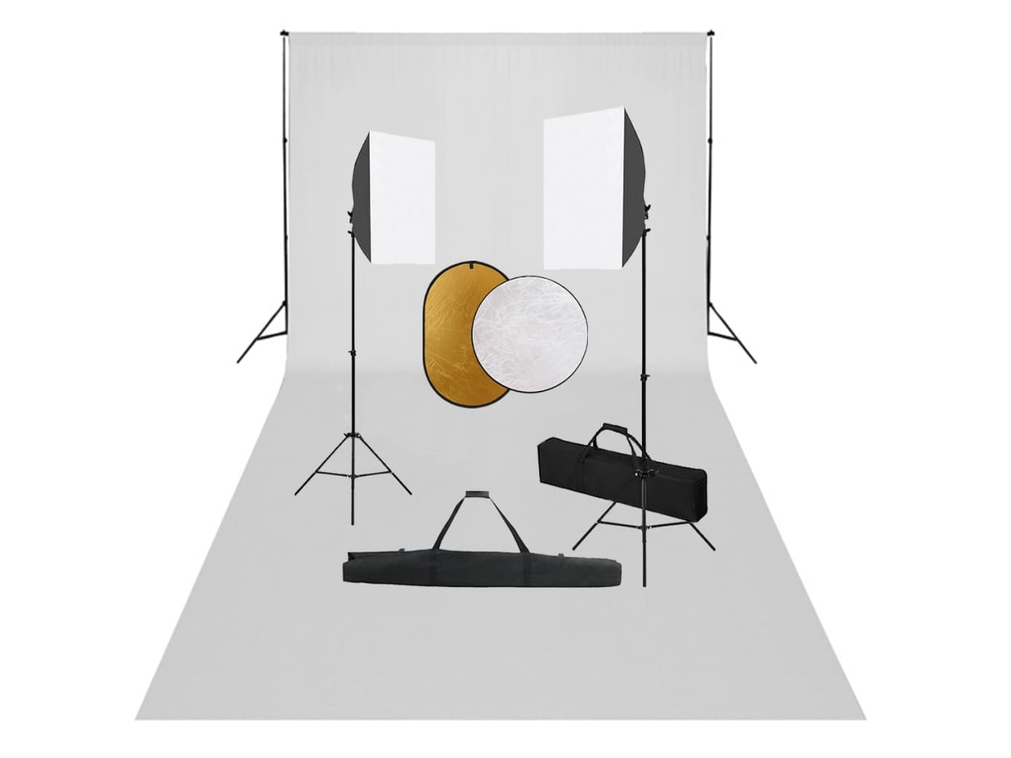 Vidaxl Kit Estúdio Fotográfico Com Softbox Iluminação/fundo/refletor