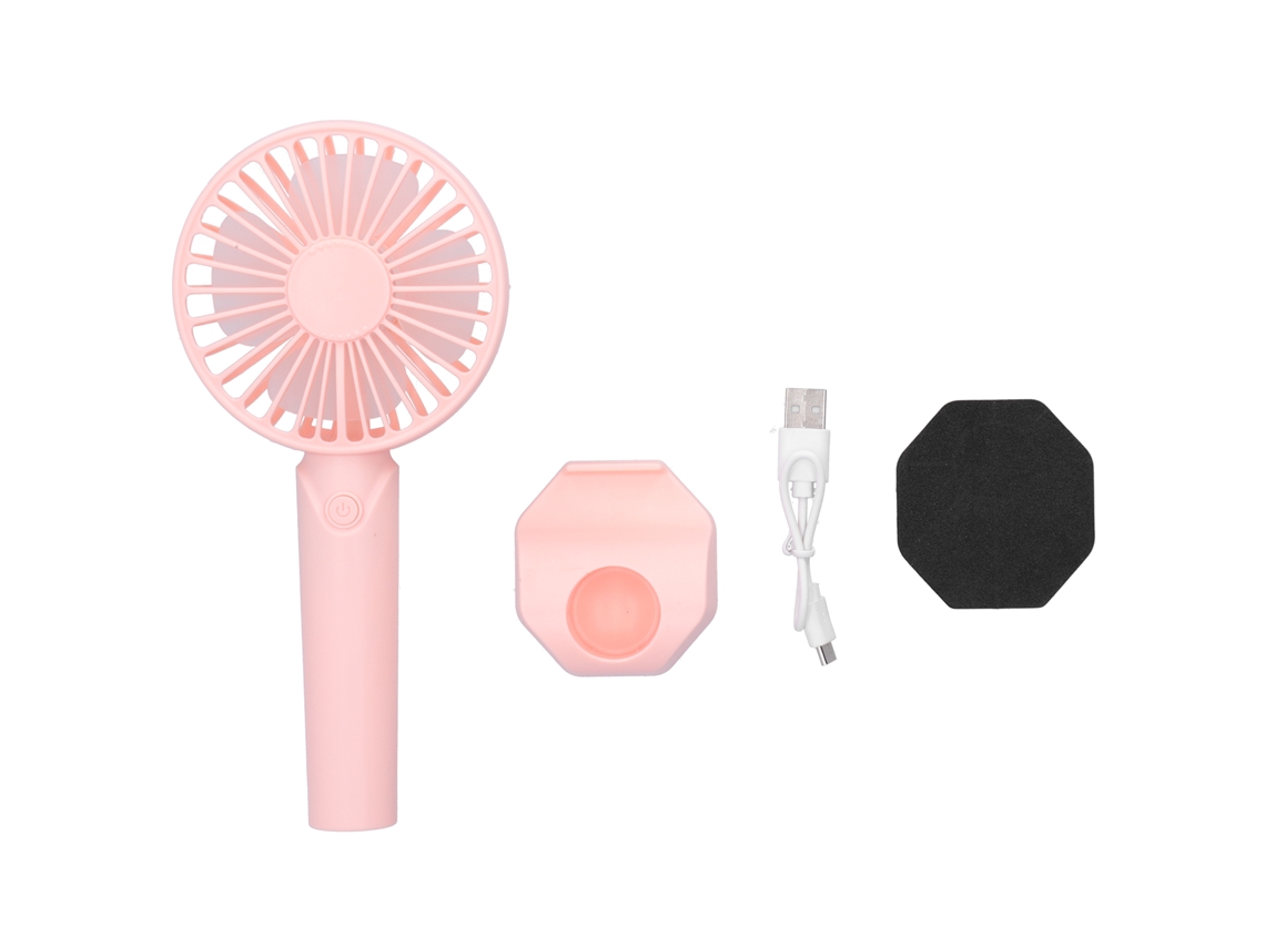 Ventilador Portátil Ajustável, Mini F6, 4 Lâminas, Rosa, Suporte Telefone, Desktop, Viagem