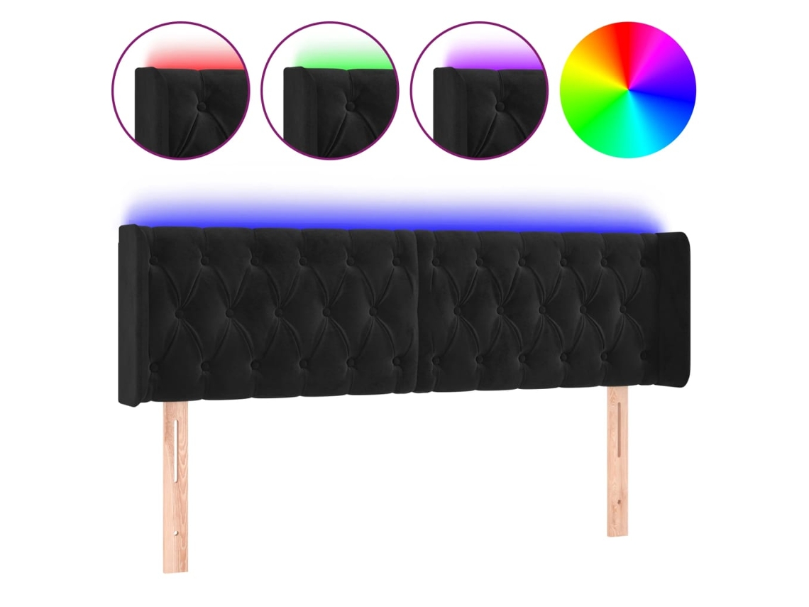 Led Headboard, Led Headboards Vidaxl Preto Veludo (163 X 16 X 78/88 Cm)
