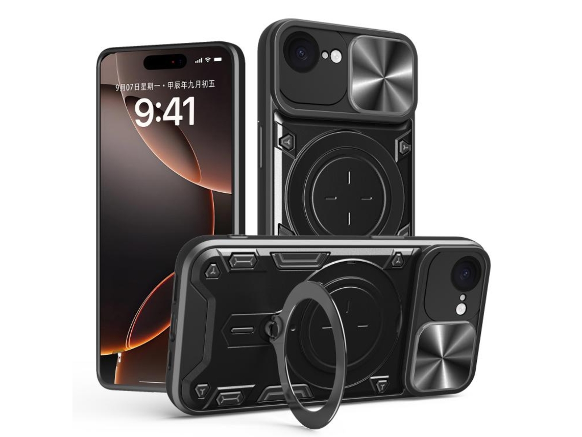 Capa Para Iphone 17e - Textura De Cd - Suporte Magnético Deslizante - Proteção Para Câmera
