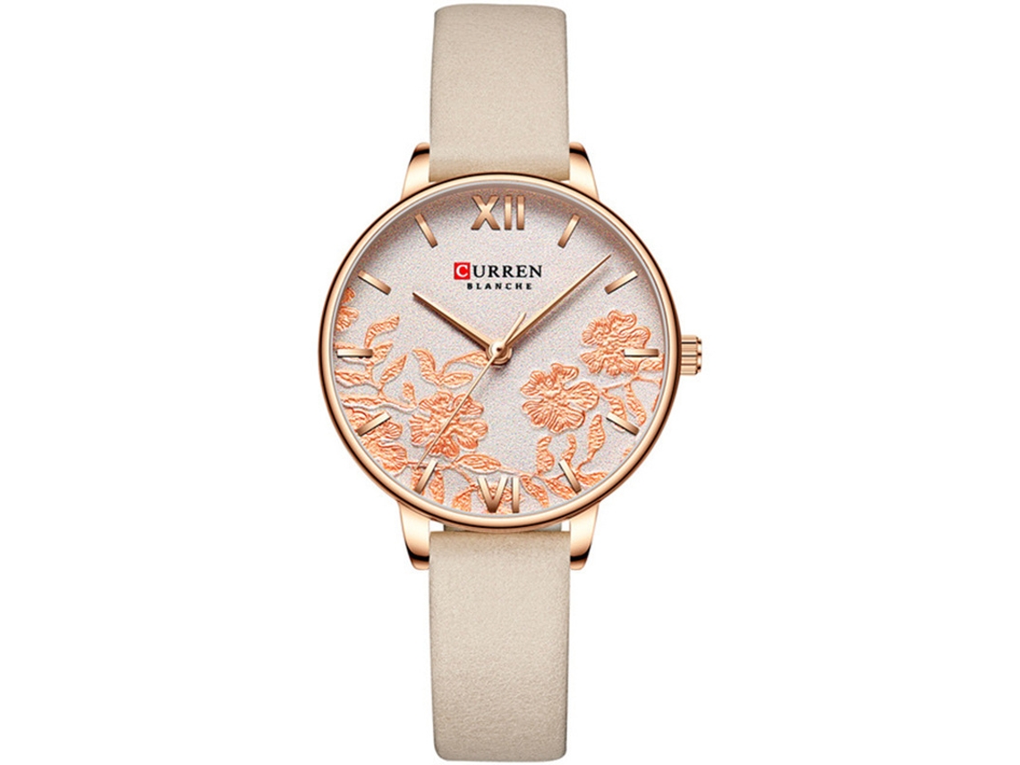 Relógio De Quartzo (pulseira De Couro Dourada), Mostrador Elegante E Minimalista, Estilo Feminino.