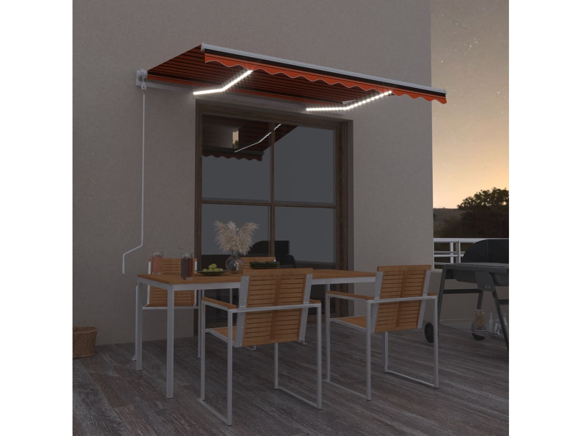 Vidaxl Toldo Autom. Led E Sensor De Vento 350x250 Cm Laranja/castanho