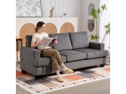 Sofá Cinza 3 Lugares Em Chenilhe, Estrutura De Aço E Estofamento Reforçado, Modelo Contemporâneo Com 213x82x90 Cm