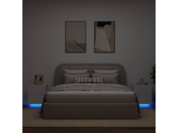 Vidaxl Mesas De Cabeceira C/ Luzes Led 2 Pcs Derivados Madeira Branco