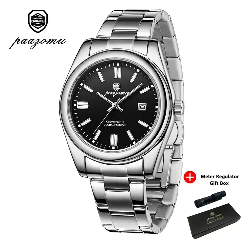 (prateado-preto) Relógio Casual E Elegante, Mostrador De Quartzo Com Data E Dia Da Semana.