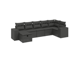 Conjunto de 7 Sofás para Jardim com Almofadões Vime Pe Preto MAISON EXCLUSIVE (N/A)