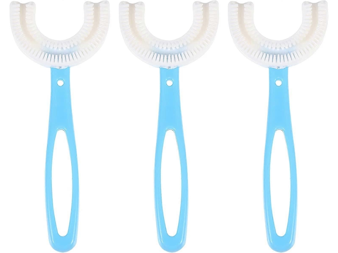 Conjunto de 3 Escovas Dentes em Formato U para Crianças 6 a 12 Anos, com Cabeça Silicone Macio, Limpeza Ma Nual Dos GOKOCO (azul)