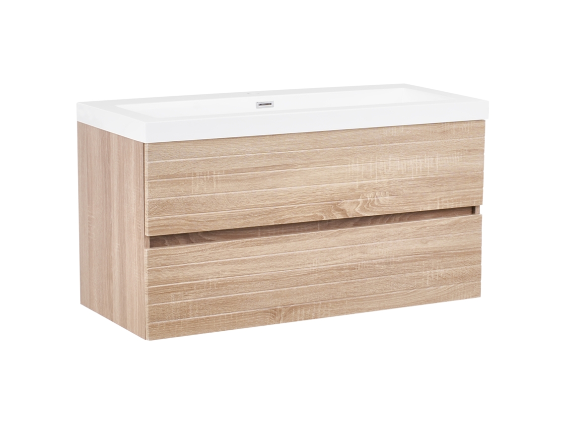 Móvel De Casa De Banho Suspenso Com Lavatório BELIANI Urucu De Mdf Castanho Claro 100x46x55