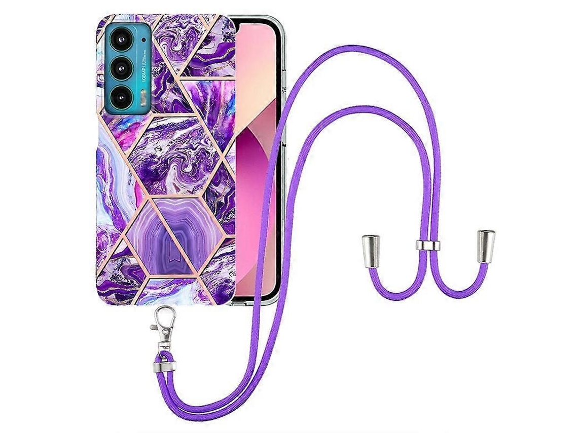 Capa De Celular Motorola Edge 20 Em Tpu Com Efeito Mármore E Acabamento Eletrogalvanizado, Com Cordão.