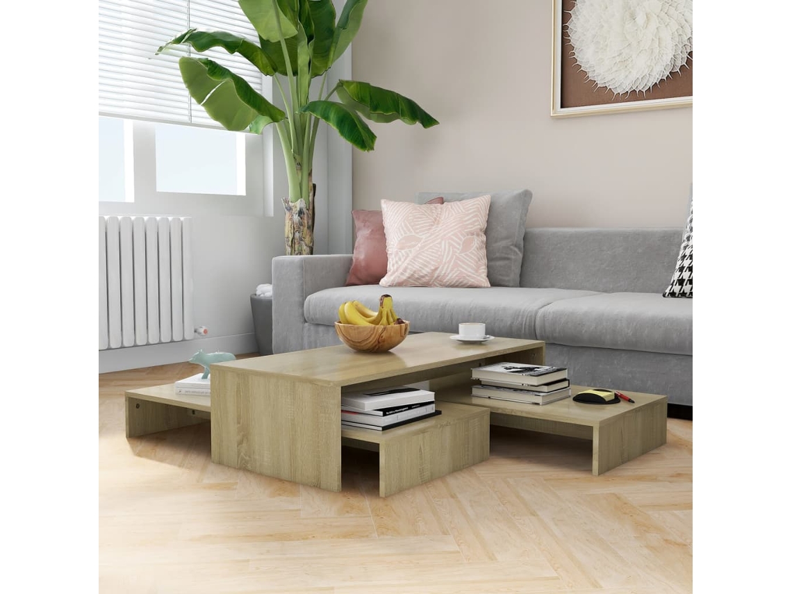 Vidaxl Conj. Mesas De Centro 100x100x26,5 Cm Contrapl. Carvalho Sonoma