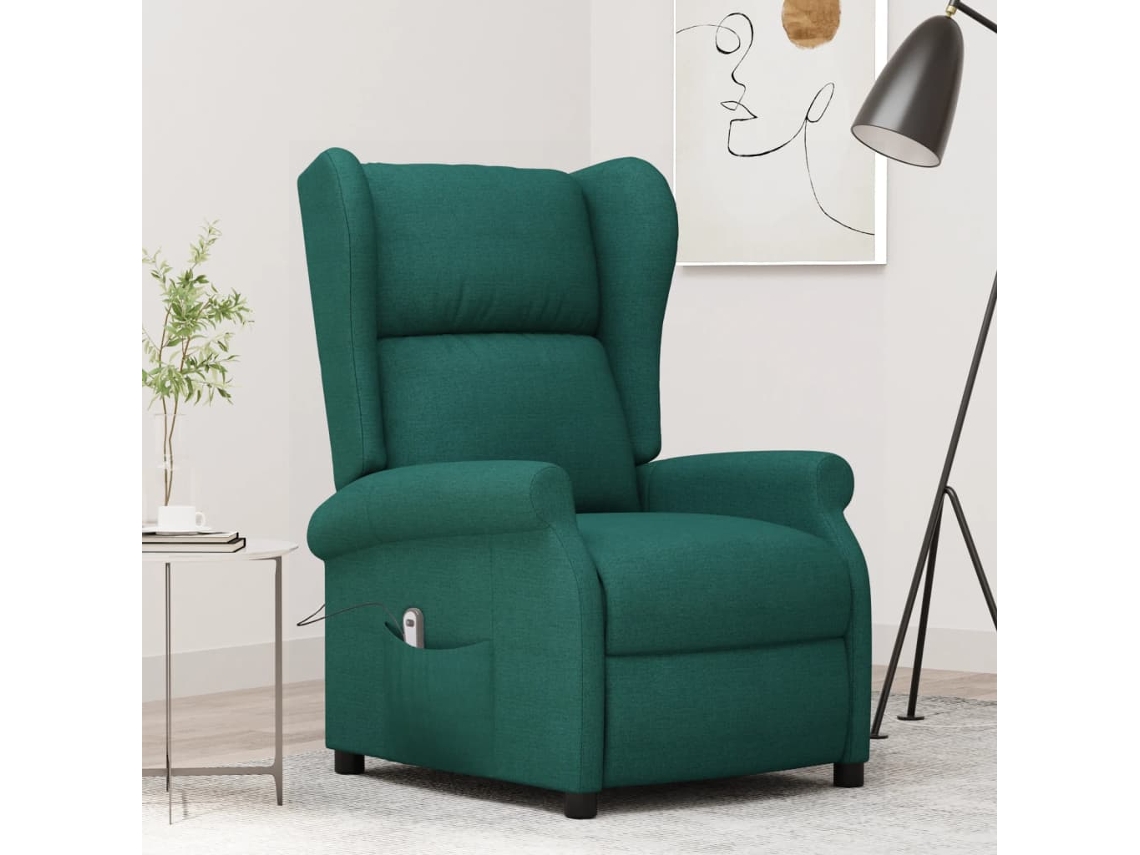 Vidaxl Poltrona Reclinável Elétrica Tecido Verde-escuro