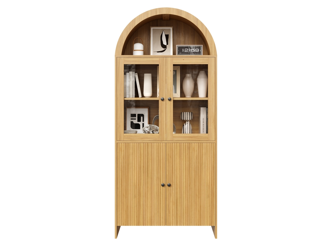 Aparador Com Teto Arqueado, Vitrine De Portas De Vidro, Armário Fechado Com Ondulações, Móvel De Sala.