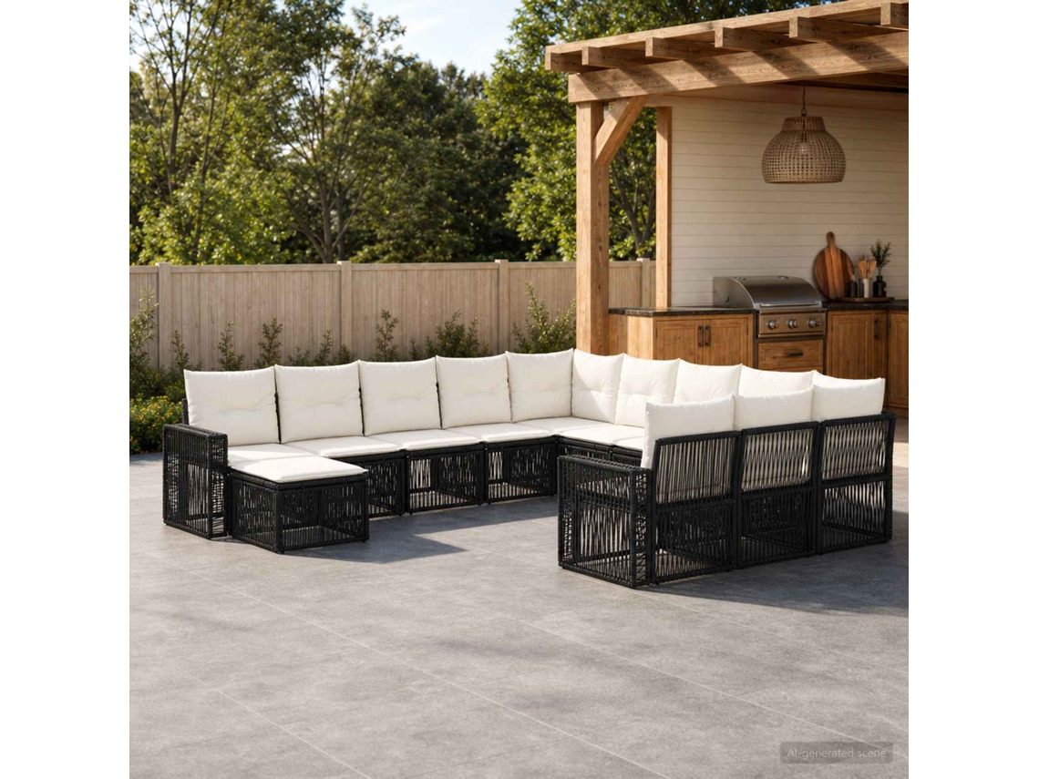 Vidaxl Conjunto De Sofá De Jardim 12 Unid. Preto E Branco Creme